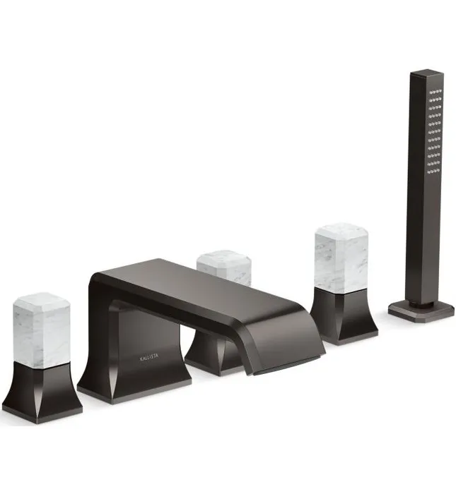 Vòi xả bồn tắm 5 lỗ màu đồng - đá cẩm thạch trắng Kallista P32712-WC-2MB
