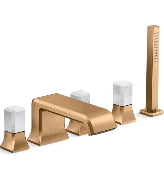 Vòi xả bồn tắm 5 lỗ màu nickel - đá cẩm thạch trắng Kallista P32712-WC-BN