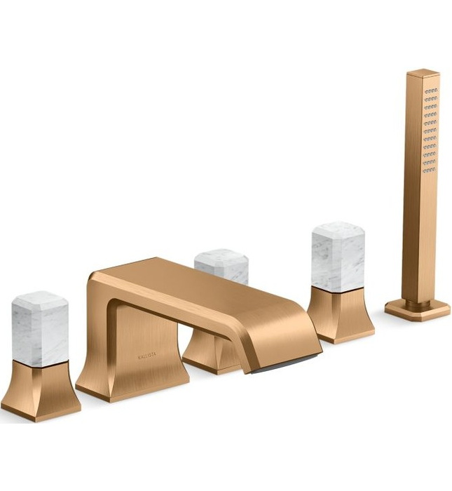 Vòi xả bồn tắm 5 lỗ màu chrome - đá cẩm thạch trắng Kallista P32712-WC-CP