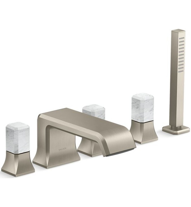 Vòi xả bồn tắm 5 lỗ màu đồng - đá cẩm thạch trắng Kallista P32712-WC-2MB