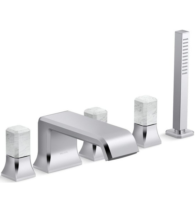 Vòi xả bồn tắm 5 lỗ màu đồng - đá cẩm thạch trắng Kallista P32712-WC-2MB