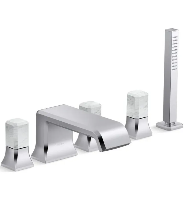 Vòi xả bồn tắm 5 lỗ màu chrome - đá cẩm thạch trắng Kallista P32712-WC-CP