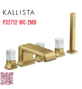Vòi xả bồn tắm 5 lỗ màu đồng - đá cẩm thạch trắng Kallista P32712-WC-2MB