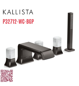 Vòi xả bồn tắm 5 lỗ màu đen - đá cẩm thạch trắng Kallista P32712-WC-BGP