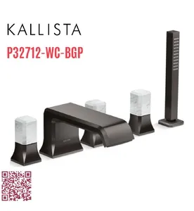 Vòi xả bồn tắm 5 lỗ màu đen - đá cẩm thạch trắng Kallista P32712-WC-BGP