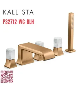 Vòi xả bồn tắm 5 lỗ màu đồng - đá cẩm thạch trắng Kallista P32712-WC-BLH