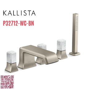 Vòi xả bồn tắm 5 lỗ màu nickel - đá cẩm thạch trắng Kallista P32712-WC-BN