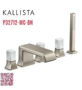 Vòi xả bồn tắm 5 lỗ màu nickel - đá cẩm thạch trắng Kallista P32712-WC-BN