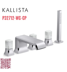 Vòi xả bồn tắm 5 lỗ màu chrome - đá cẩm thạch trắng Kallista P32712-WC-CP