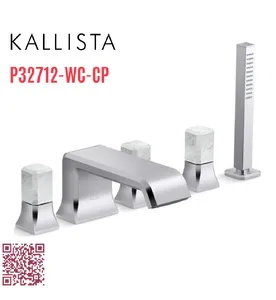 Vòi xả bồn tắm 5 lỗ màu chrome - đá cẩm thạch trắng Kallista P32712-WC-CP