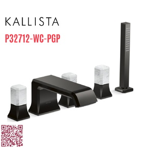 Vòi xả bồn tắm 5 lỗ màu đen - đá cẩm thạch trắng Kallista P32712-WC-PGP