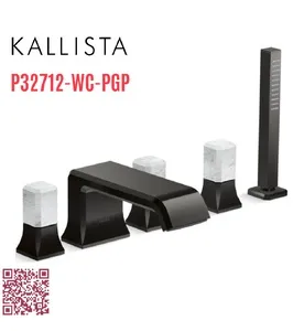Vòi xả bồn tắm 5 lỗ màu đen - đá cẩm thạch trắng Kallista P32712-WC-PGP
