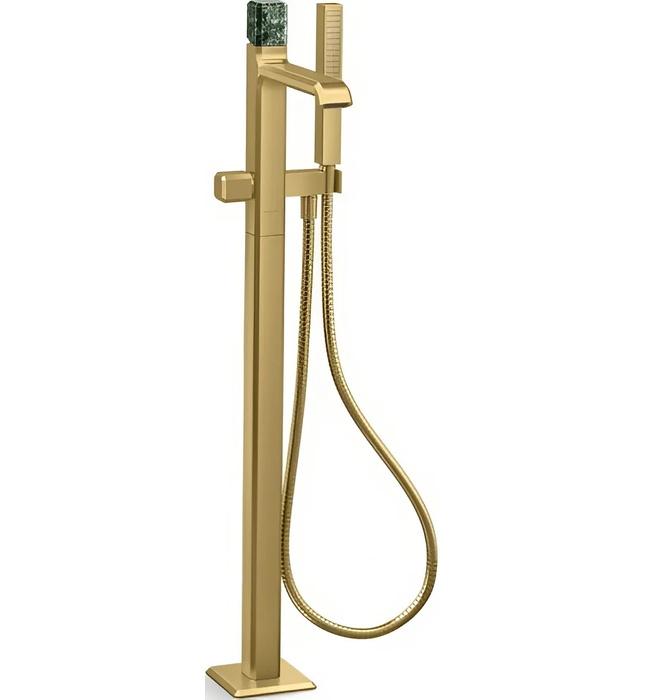 Vòi bồn tắm gắn sàn đá cẩm thạch xanh - màu đồng Kallista P32713-GTM-2MB