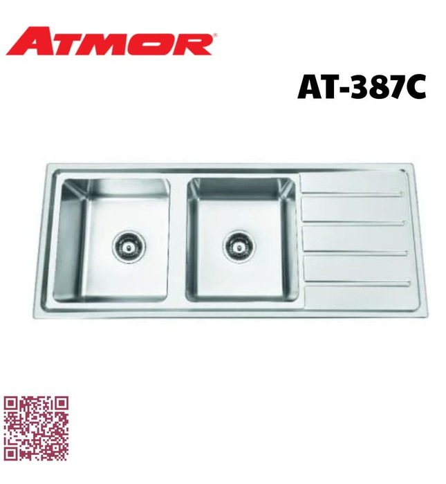 Chậu rửa chén 2 hố 1 bàn ATMOR AT-387C