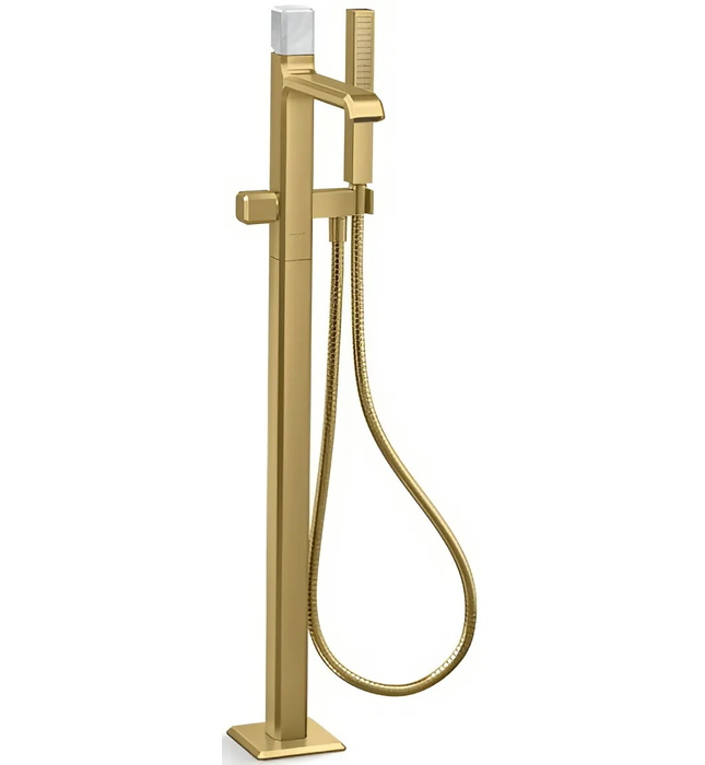 Vòi bồn tắm gắn sàn đá cẩm thạch trắng - màu nickel Kallista P32713-WC-BN