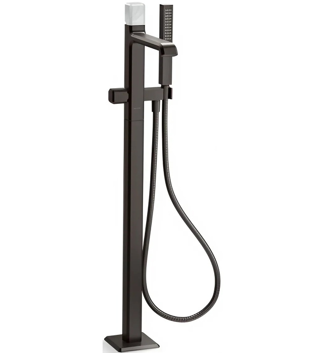 Vòi bồn tắm gắn sàn đá cẩm thạch trắng - màu đen Kallista P32713-WC-PGP