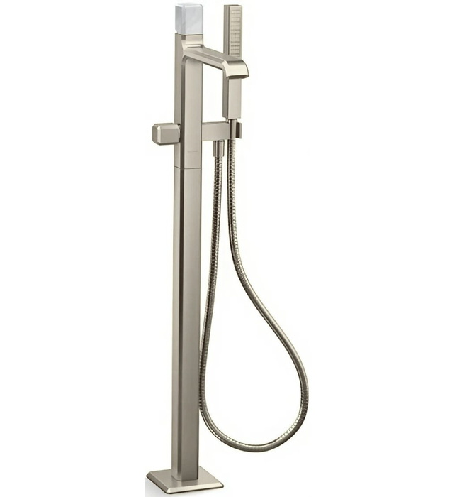 Vòi bồn tắm gắn sàn đá cẩm thạch trắng - màu đồng Kallista P32713-WC-2MB