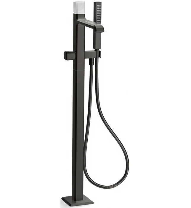 Vòi bồn tắm gắn sàn đá cẩm thạch trắng - màu đen Kallista P32713-WC-BGP