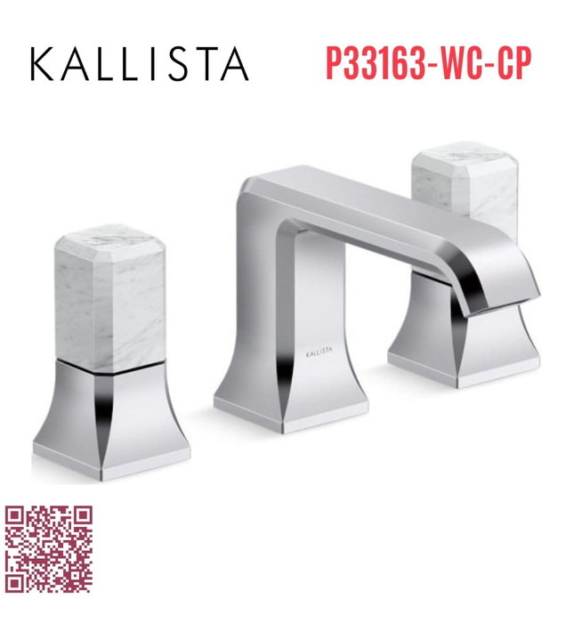 Vòi chậu rửa mặt 3 lỗ - đá cẩm thạch trắng màu chrome Kallista P33163-WC-CP