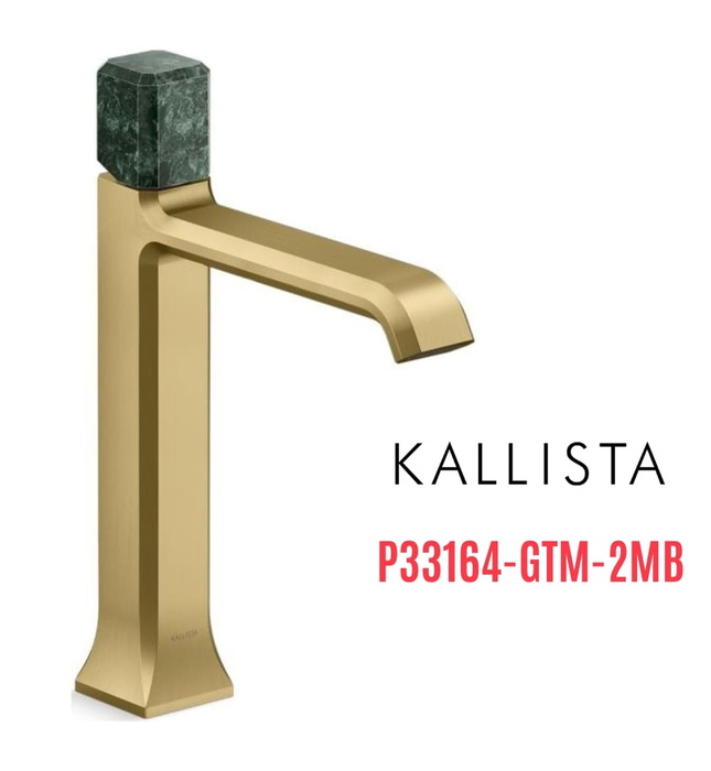 Vòi lavabo 1 lỗ thân cao - đá xanh - màu đồng Kallista P33164-GTM-2MB