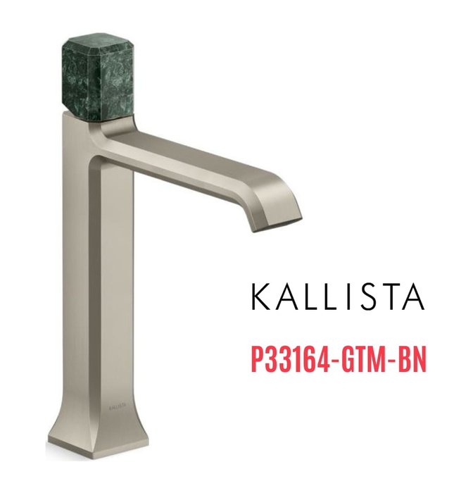 Vòi lavabo 1 lỗ thân cao - đá xanh - màu nickel Kallista P33164-GTM-BN