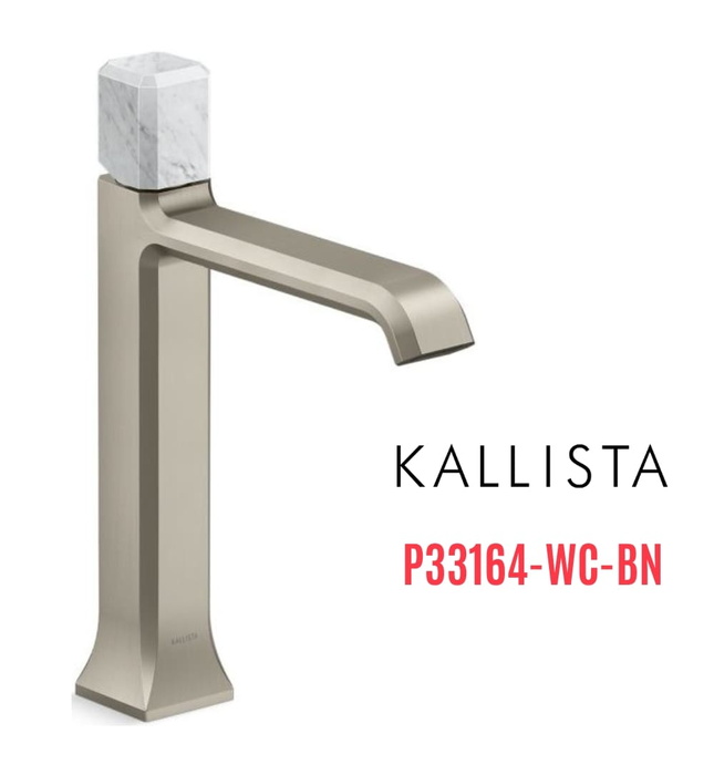 Vòi lavabo 1 lỗ thân cao - đá trắng - màu nickel Kallista P33164-WC-BN