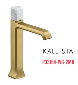 Vòi lavabo 1 lỗ thân cao - đá trắng - màu đồng Kallista P33164-WC-2MB