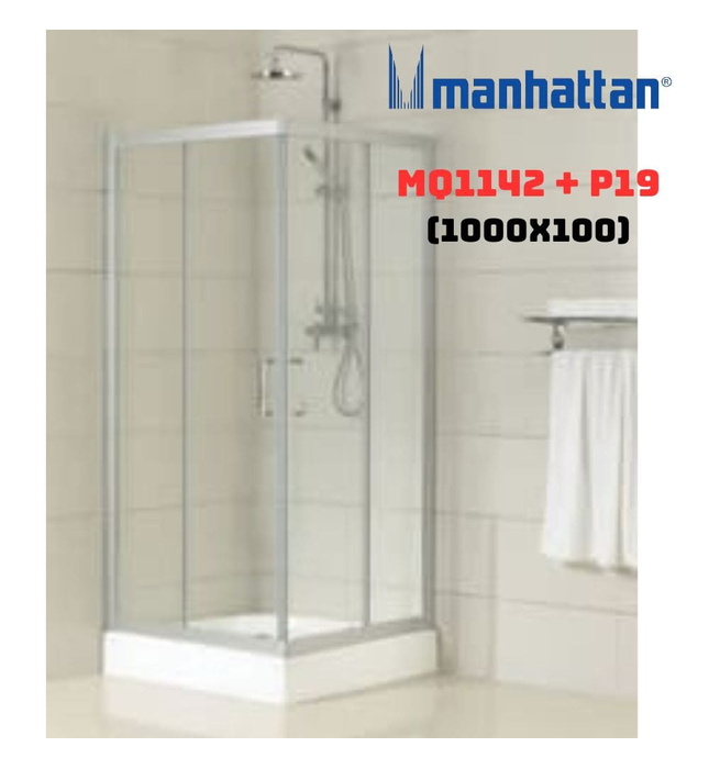Cabin tắm đứng kính cửa lùa kèm đế Manhattan MQ1142 + P19( 1000x1000)