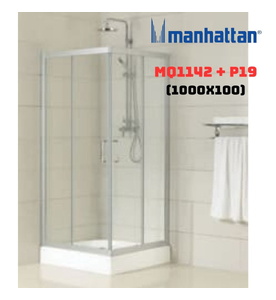 Cabin tắm đứng kính cửa lùa kèm đế Manhattan MQ1142 + P19( 1000x1000)