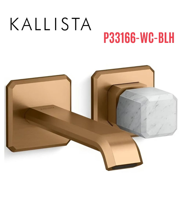Vòi chậu lavabo gắn tường - đá trắng - màu đồng Kallista P33166-WC-BLH
