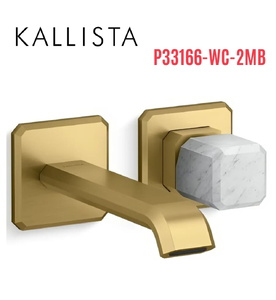 Vòi chậu lavabo gắn tường - đá trắng - màu đồng Kallista P33166-WC-2MB