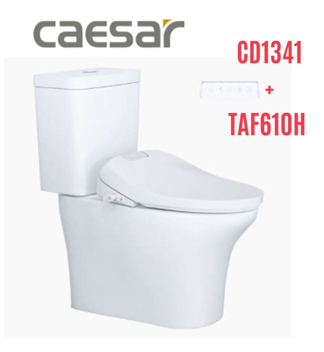 Bồn cầu 2 khối nắp điện tử Caesar CD1341+TAF610H 