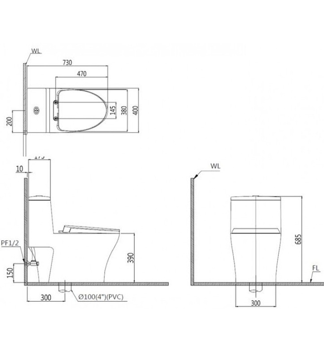Bồn cầu 1 khối nắp điện tử Caesar C1356F+TAF610H 