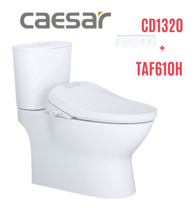 Bồn cầu 2 khối nắp điện tử Caesar CD1320+TAF610H