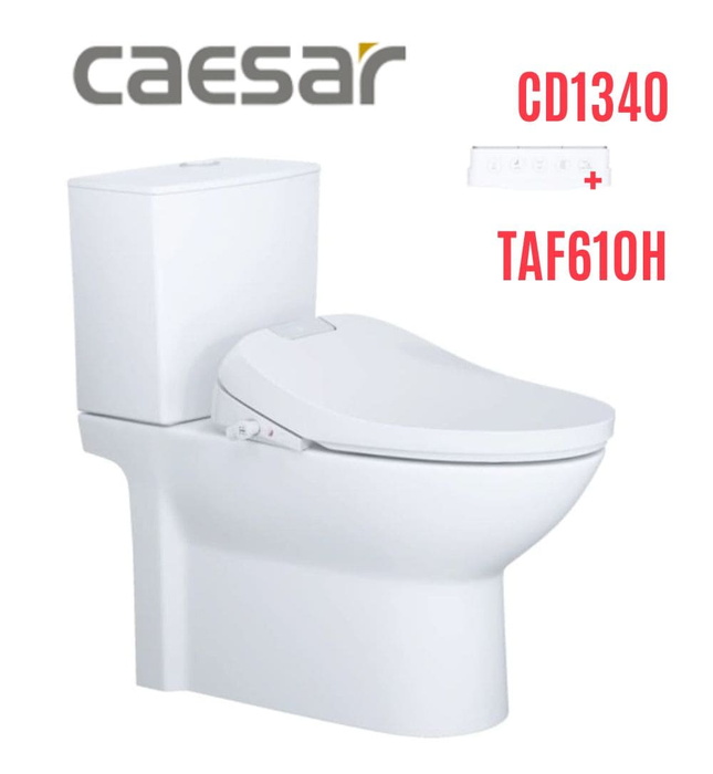 Bồn cầu 2 khối nắp điện tử Caesar CD1340+TAF610H 