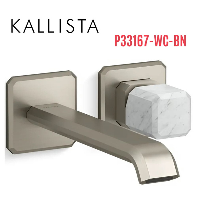 Vòi chậu lavabo cổ dài - đá trắng - màu nickel Kallista P33167-WC-BN