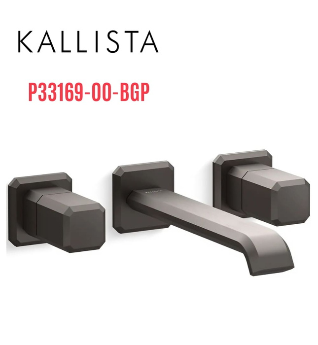 Vòi chậu rửa mặt 3 chân âm tường cổ dài màu đen Kallista P33169-00-BGP