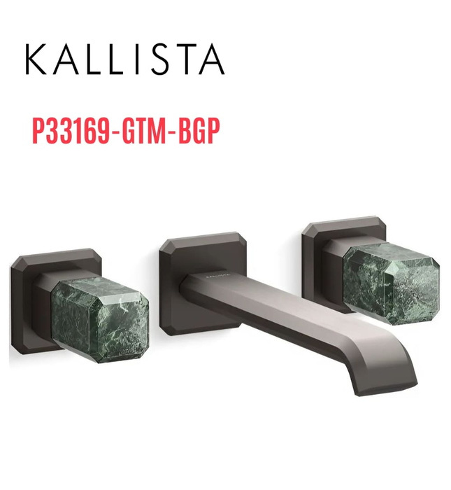 Vòi lavabo âm tường cổ dài, đá xanh - màu đen Kallista P33169-GTM-BGP