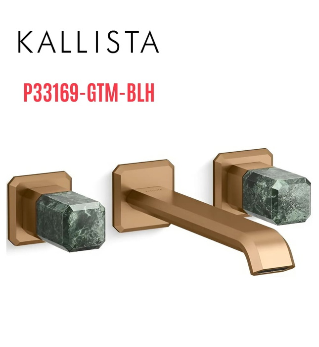 Vòi lavabo âm tường cổ dài, đá xanh - màu đồng Kallista P33169-GTM-BLH