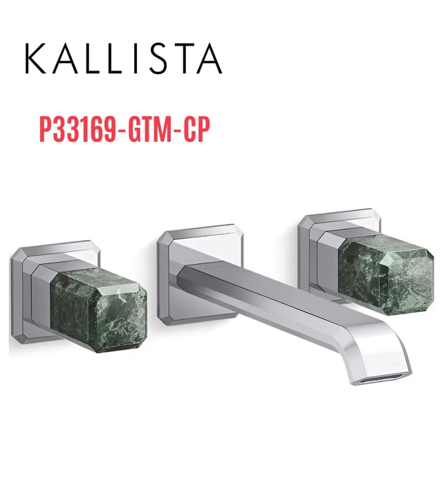Vòi lavabo âm tường cổ dài, đá xanh - màu chrome Kallista P33169-GTM-CP