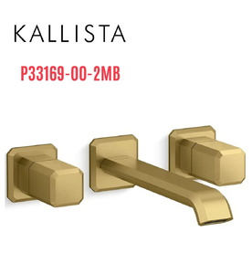 Vòi chậu rửa mặt 3 chân âm tường cổ dài màu đồng Kallista P33169-00-2MB
