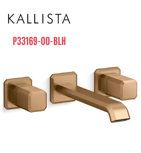 Vòi chậu rửa mặt 3 chân âm tường cổ dài màu đồng Kallista P33169-00-BLH