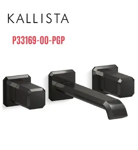 Vòi chậu rửa mặt 3 chân âm tường cổ dài màu đen Kallista P33169-00-PGP