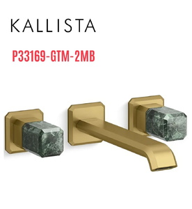 Vòi lavabo âm tường cổ dài, đá xanh - màu đồng Kallista P33169-GTM-2MB