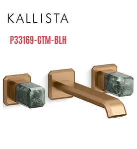Vòi lavabo âm tường cổ dài, đá xanh - màu đồng Kallista P33169-GTM-BLH