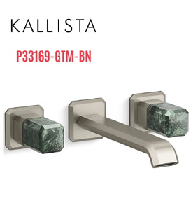Vòi lavabo âm tường cổ dài, đá xanh - màu nickel Kallista P33169-GTM-BN