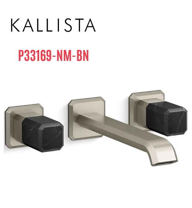 Vòi lavabo âm tường cổ dài, đá đen - màu chrome Kallista P33169-NM-BN