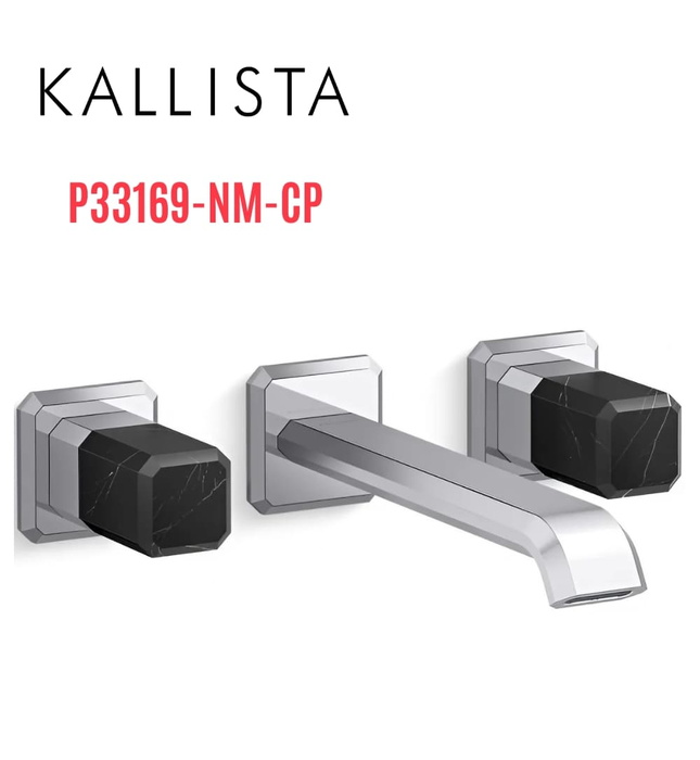 Vòi lavabo âm tường cổ dài, đá đen - màu chrome Kallista P33169-NM-CP