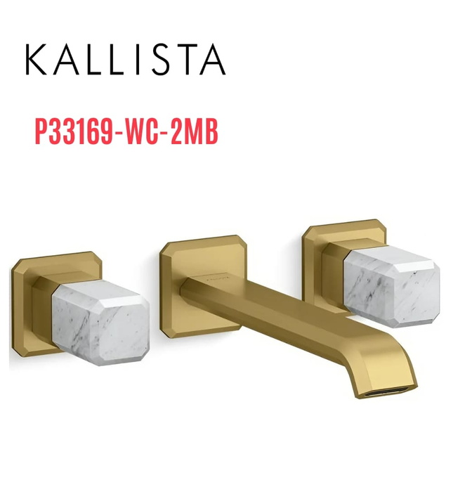 Vòi lavabo âm tường cổ dài, đá trắng - màu đồng Kallista P33169-WC-2MB