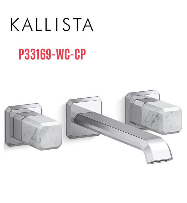 Vòi lavabo âm tường cổ dài, đá trắng - màu chrome Kallista P33169-WC-CP